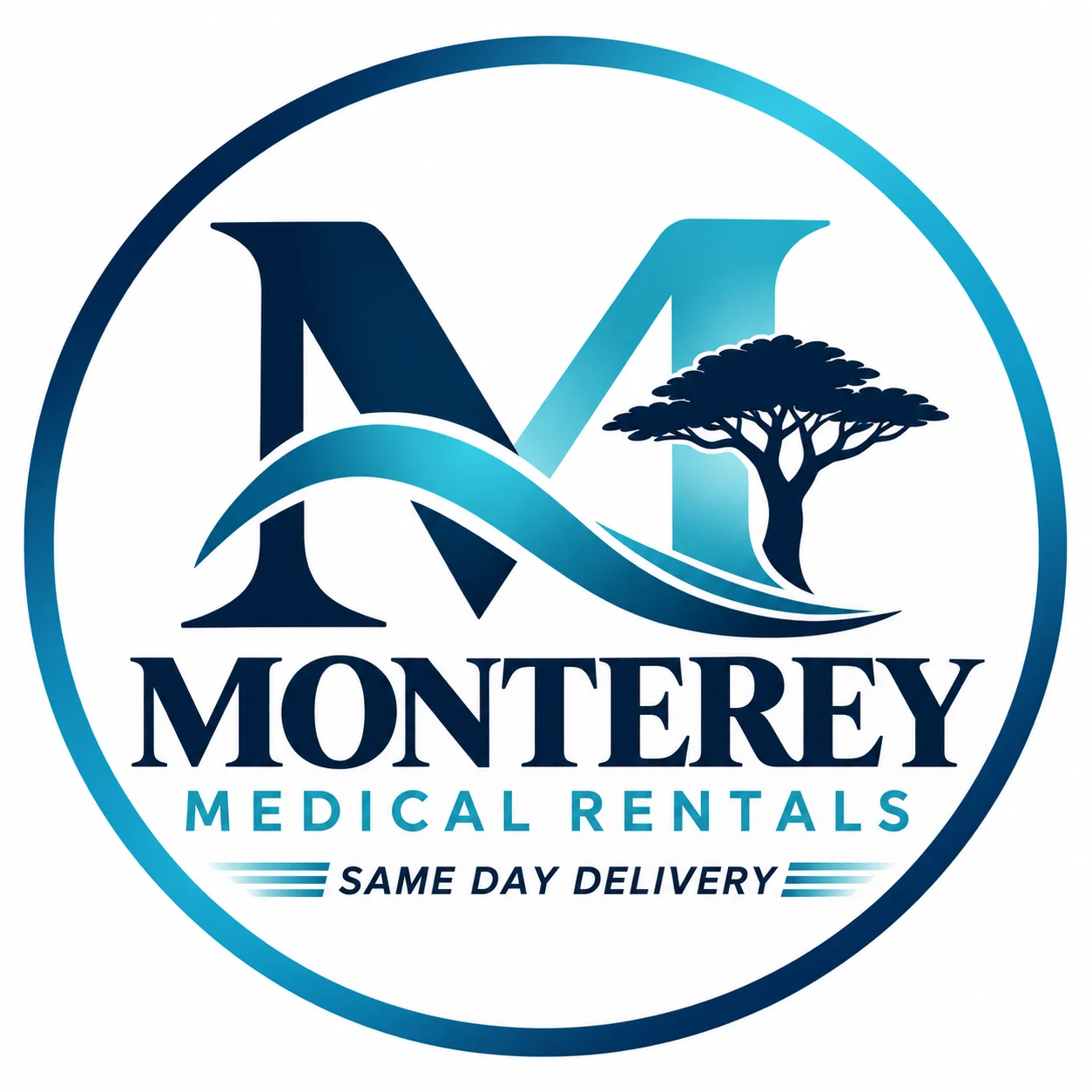 Monterey M, cypress tree and wave logo